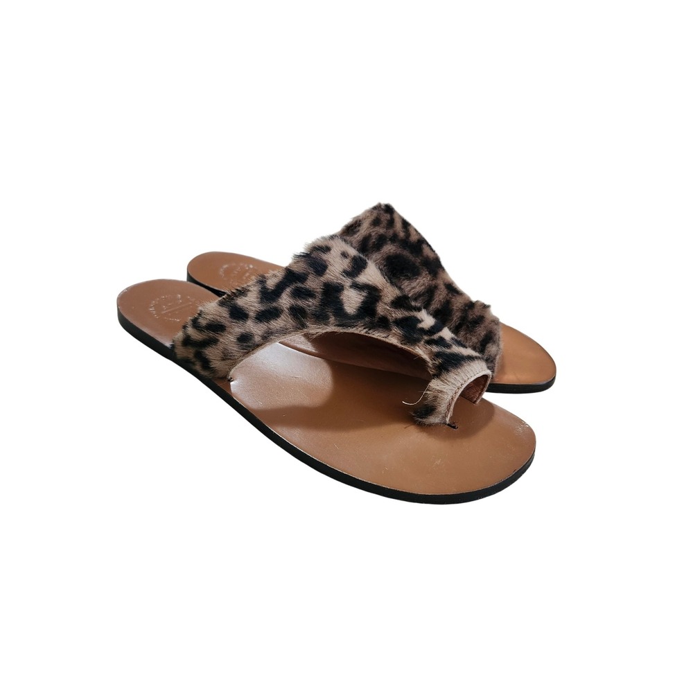 ATP Atelier Rosa Leopard Print Sandals Womens 37 Brown Calf Hair Flat Slides